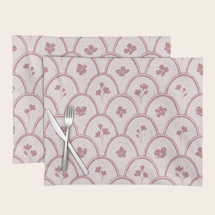 Rustic scallop floral block print - dusty rose pink pattern Placemat Gallery Image 1