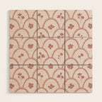 Rustic scallop floral block print - dusty rose pink pattern Wood Wall Art Gallery Image 1