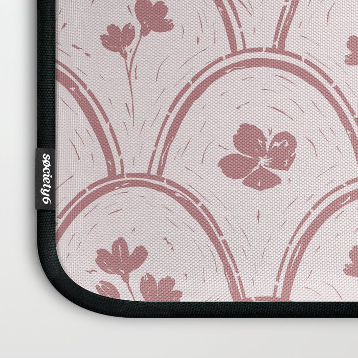 Rustic scallop floral block print - dusty rose pink pattern Laptop Sleeve Gallery Image 3