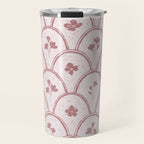 Rustic scallop floral block print - dusty rose pink pattern Travel Mug Gallery Image 1