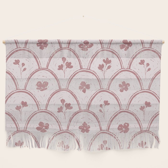 Rustic scallop floral block print - dusty rose pink pattern Wall Hanging Gallery Image 1