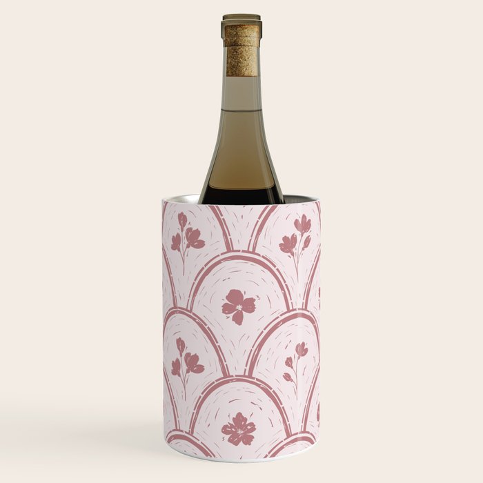Rustic scallop floral block print - dusty rose pink pattern Wine Chiller Gallery Image 1
