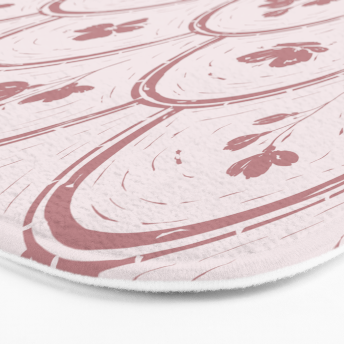 Rustic scallop floral block print - dusty rose pink pattern Bath Mat Gallery Image 3