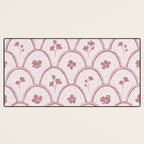 Rustic scallop floral block print - dusty rose pink pattern Desk Mat Gallery Image 3