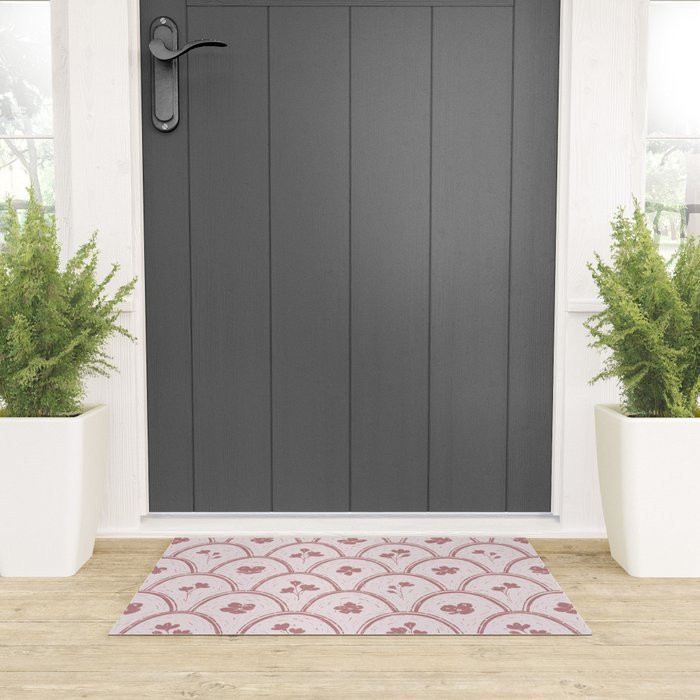 Rustic scallop floral block print - dusty rose pink pattern Welcome Mat Gallery Image 3