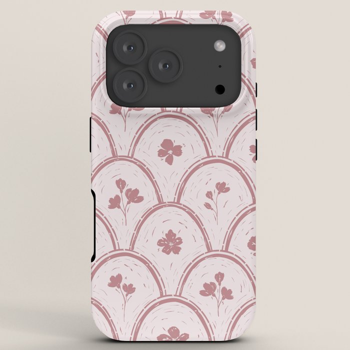 Rustic scallop floral block print - dusty rose pink pattern iPhone Case Gallery Image 7
