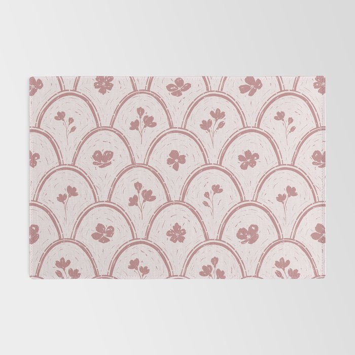 Rustic scallop floral block print - dusty rose pink pattern Rug Gallery Image 2