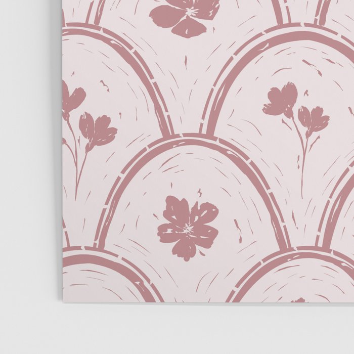 Rustic scallop floral block print - dusty rose pink pattern Poster Gallery Image 3