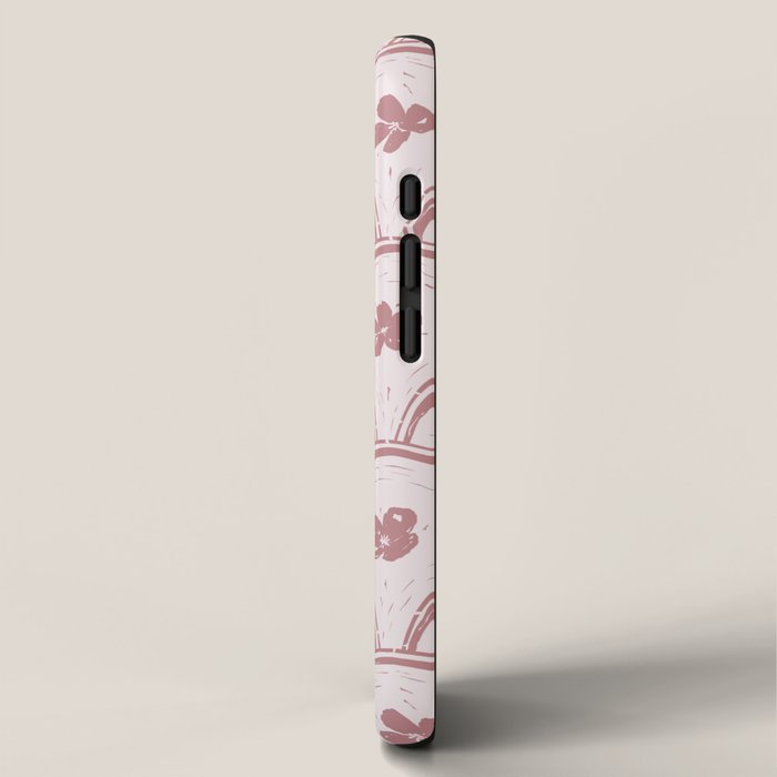 Rustic scallop floral block print - dusty rose pink pattern iPhone Case Gallery Image 2