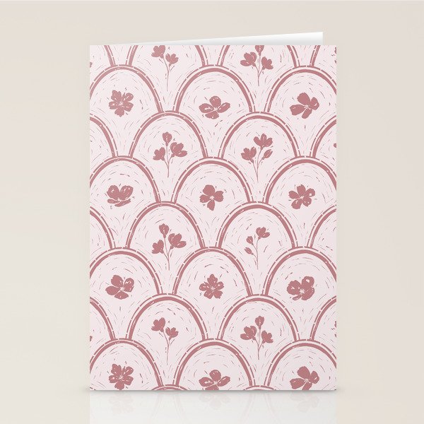 Rustic scallop floral block print - dusty rose pink pattern Stationery Card Gallery Image 1