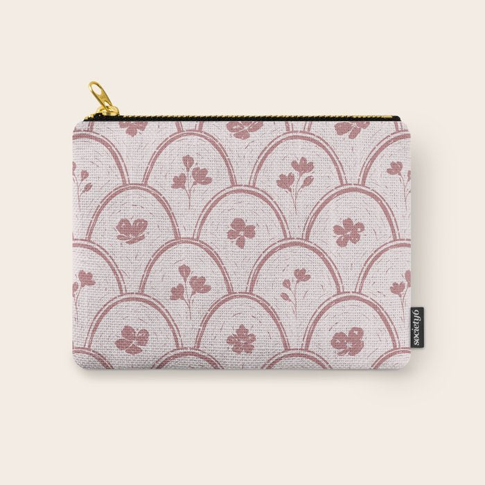 Rustic scallop floral block print - dusty rose pink pattern Carry All Pouch Gallery Image 1