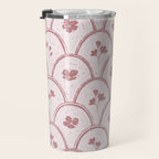 Rustic scallop floral block print - dusty rose pink pattern Travel Mug Gallery Image 3