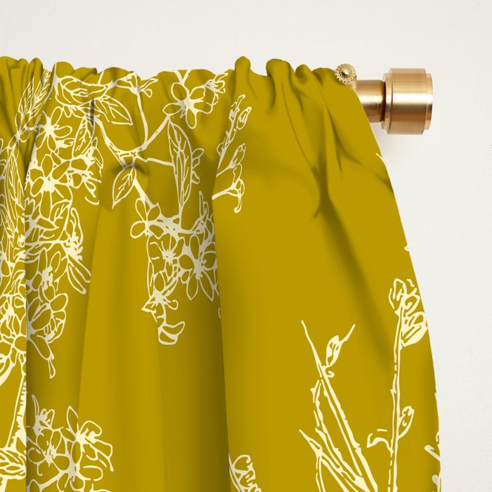 Botanical Cottage Pattern in Olive Chartreuse and Cream Window Curtain Gallery Image 2