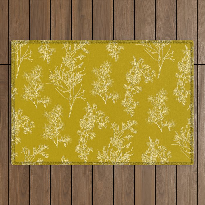 Botanical Cottage Pattern in Olive Chartreuse and Cream Outdoor Rug Gallery Image 1