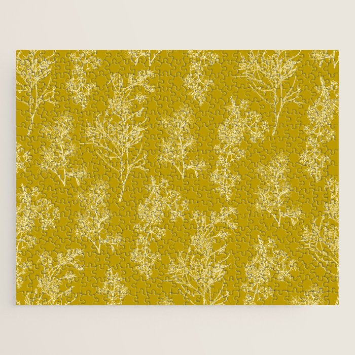 Botanical Cottage Pattern in Olive Chartreuse and Cream Jigsaw Puzzle Gallery Image 1