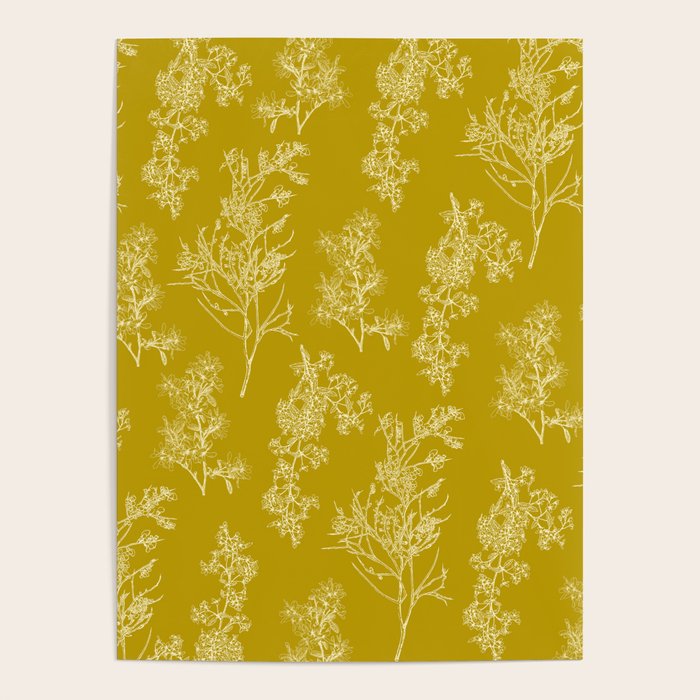 Botanical Cottage Pattern in Olive Chartreuse and Cream Poster Gallery Image 1