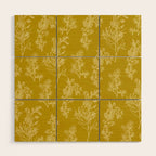 Botanical Cottage Pattern in Olive Chartreuse and Cream Wood Wall Art Gallery Image 1