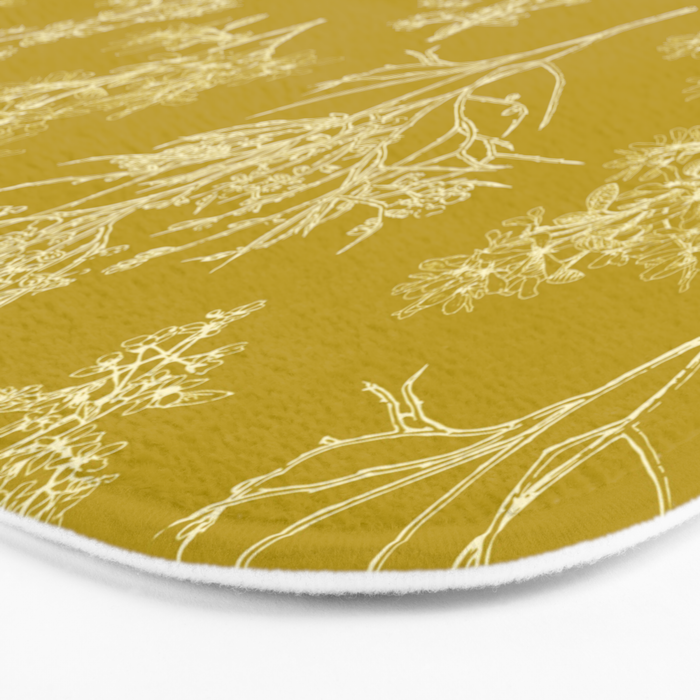 Botanical Cottage Pattern in Olive Chartreuse and Cream Bath Mat Gallery Image 3