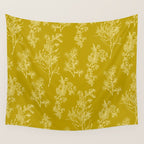 Botanical Cottage Pattern in Olive Chartreuse and Cream Wall Tapestry Gallery Image 4