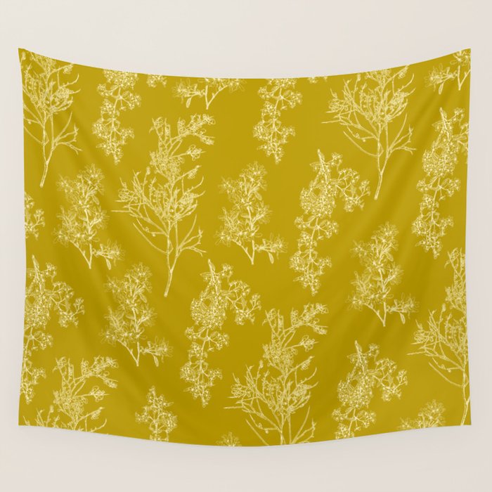 Botanical Cottage Pattern in Olive Chartreuse and Cream Wall Tapestry Gallery Image 4