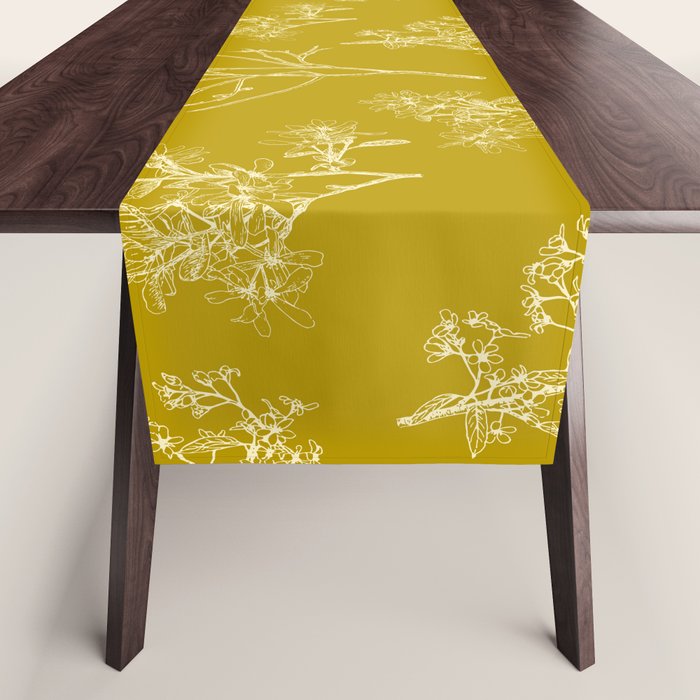 Botanical Cottage Pattern in Olive Chartreuse and Cream Table Runner Gallery Image 1