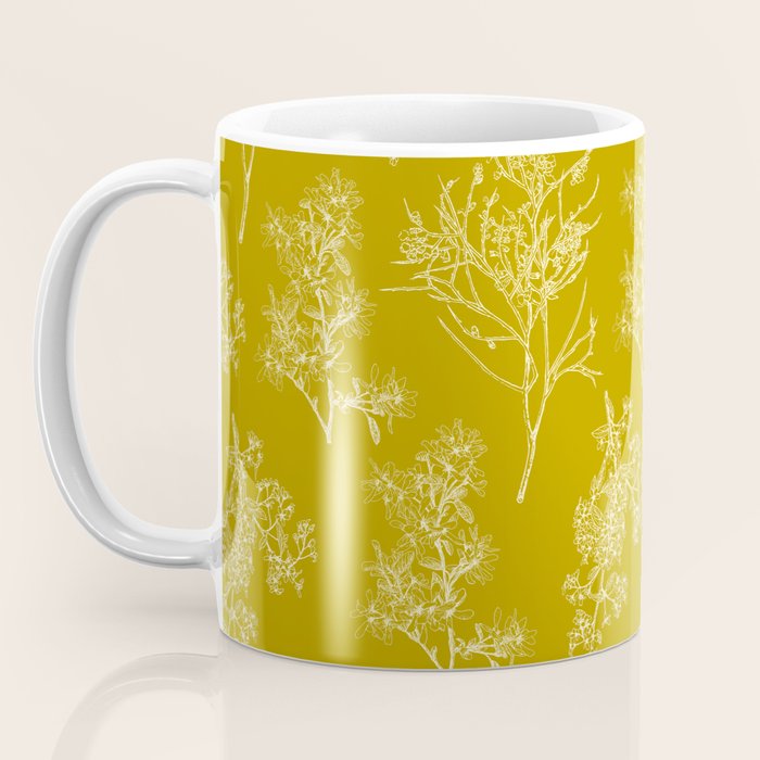 Botanical Cottage Pattern in Olive Chartreuse and Cream Coffee Mug Gallery Image 3