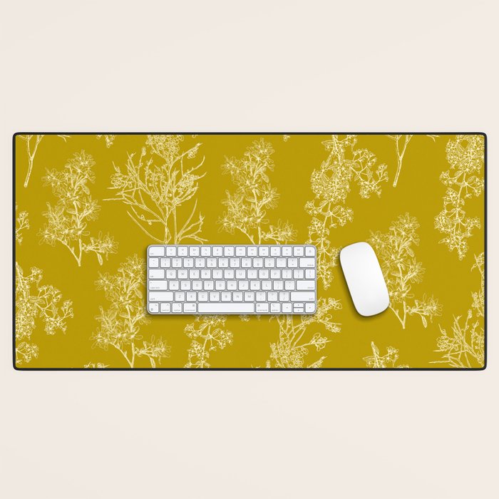 Botanical Cottage Pattern in Olive Chartreuse and Cream Desk Mat Gallery Image 1