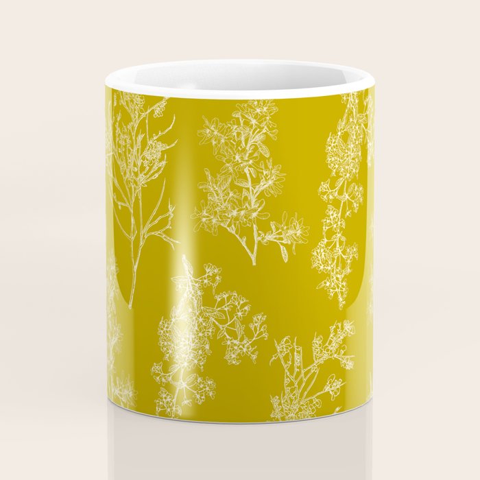 Botanical Cottage Pattern in Olive Chartreuse and Cream Coffee Mug Gallery Image 4
