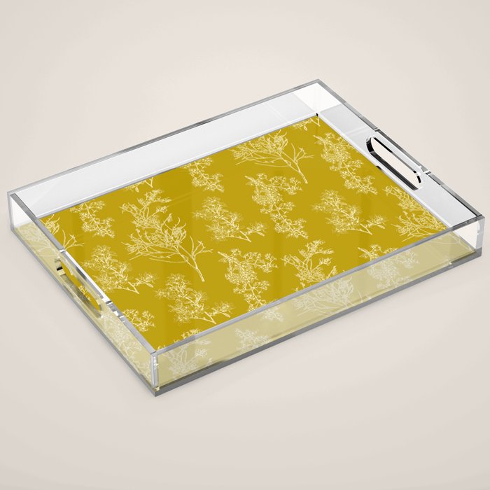 Botanical Cottage Pattern in Olive Chartreuse and Cream Acrylic Tray Gallery Image 1