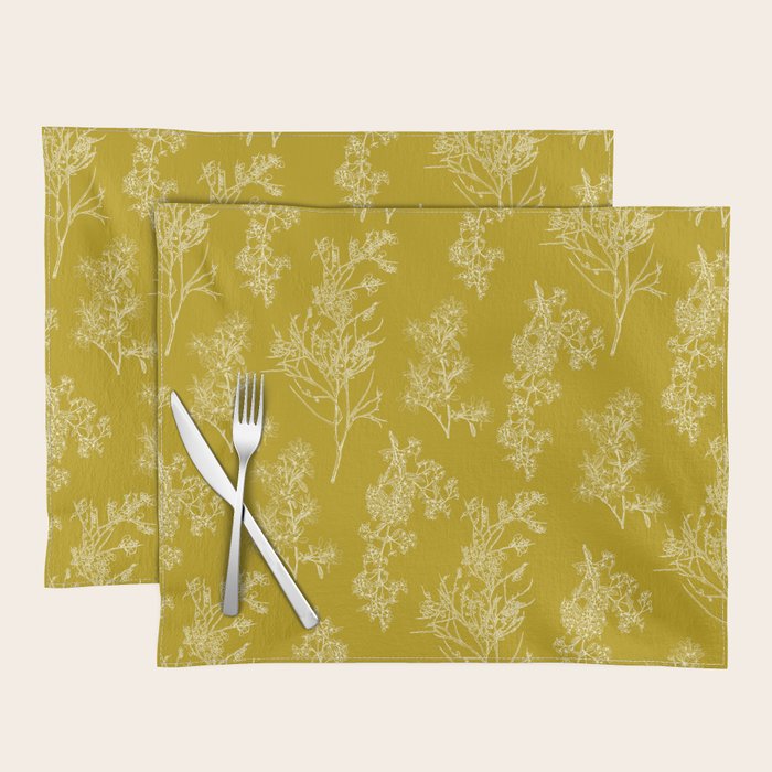 Botanical Cottage Pattern in Olive Chartreuse and Cream Placemat Gallery Image 1