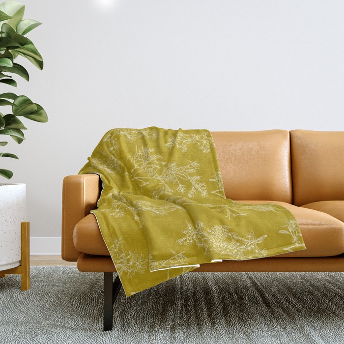 Botanical Cottage Pattern in Olive Chartreuse and Cream Throw Blanket Gallery Image 1