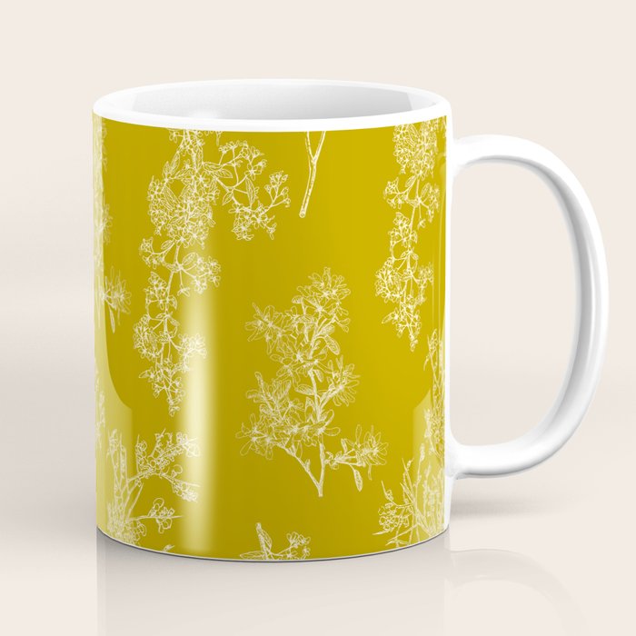 Botanical Cottage Pattern in Olive Chartreuse and Cream Coffee Mug Gallery Image 1