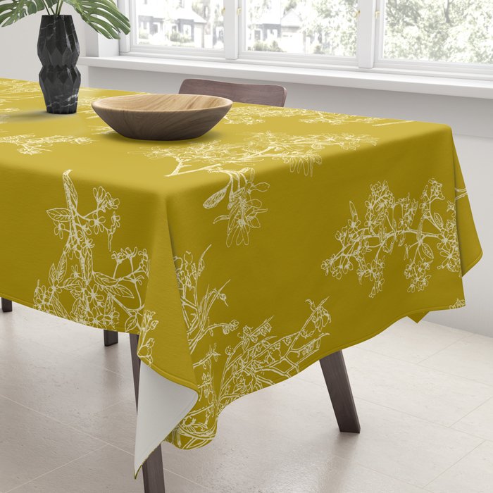 Botanical Cottage Pattern in Olive Chartreuse and Cream Tablecloth Gallery Image 3