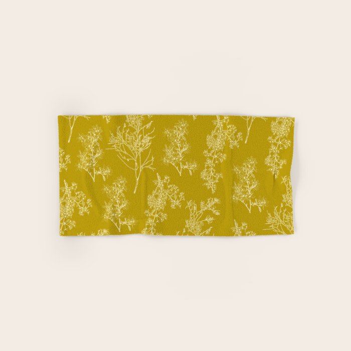Botanical Cottage Pattern in Olive Chartreuse and Cream Bath Towel Gallery Image 1