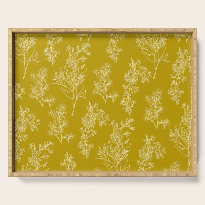 Botanical Cottage Pattern in Olive Chartreuse and Cream Serving Tray Gallery Image 1