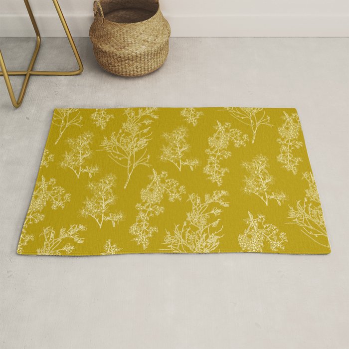 Botanical Cottage Pattern in Olive Chartreuse and Cream Rug Gallery Image 1