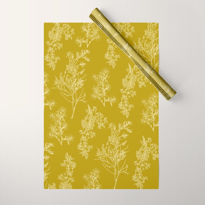 Botanical Cottage Pattern in Olive Chartreuse and Cream Wrapping Paper Gallery Image 1