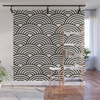 Black And Cream White Japanese Seigaiha Wave Wall Mural Gallery Image 1