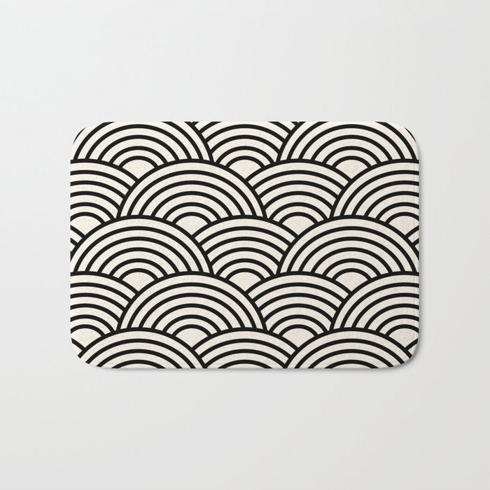Black And Cream White Japanese Seigaiha Wave Bath Mat Gallery Image 1