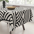 Black And Cream White Japanese Seigaiha Wave Tablecloth Gallery Image 3