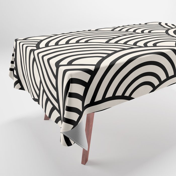 Black And Cream White Japanese Seigaiha Wave Tablecloth Gallery Image 1