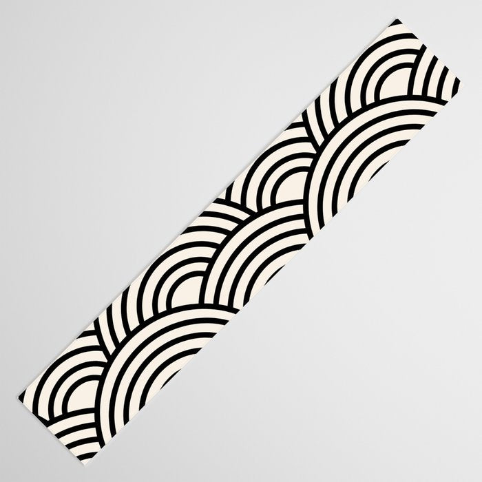 Black And Cream White Japanese Seigaiha Wave Table Runner Gallery Image 3