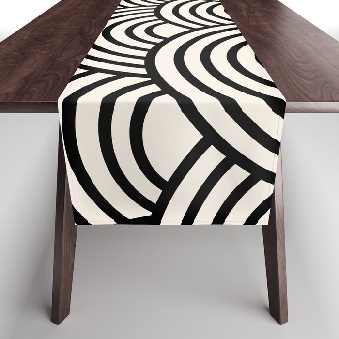 Black And Cream White Japanese Seigaiha Wave Table Runner Gallery Image 1