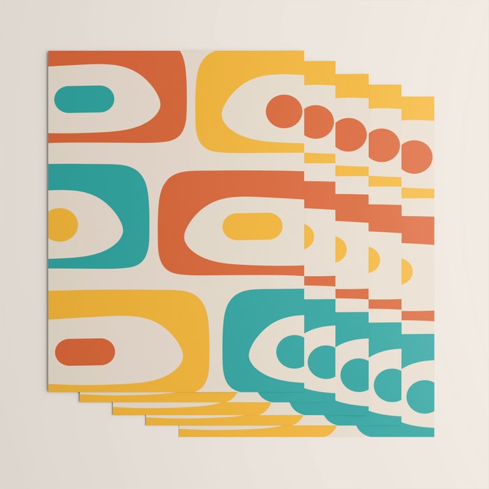 Mid Century Modern Piquet Abstract Pattern in Orange, Mustard Yellow, Turquoise Teal, and Cream Wrapping Paper Gallery Image 3
