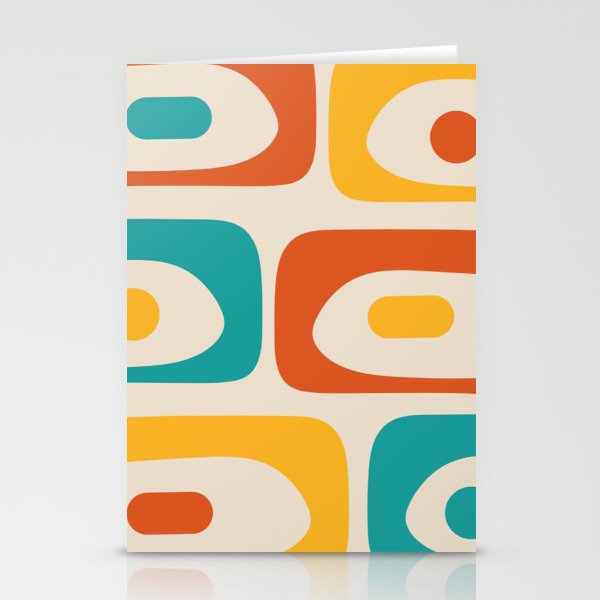 Mid Century Modern Piquet Abstract Pattern in Orange, Mustard Yellow, Turquoise Teal, and Cream Stationery Card Gallery Image 1