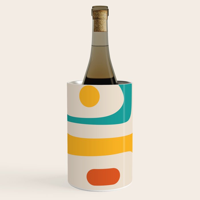 Mid Century Modern Piquet Abstract Pattern in Orange, Mustard Yellow, Turquoise Teal, and Cream Wine Chiller Gallery Image 2
