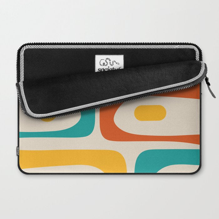 Mid Century Modern Piquet Abstract Pattern in Orange, Mustard Yellow, Turquoise Teal, and Cream Laptop Sleeve Gallery Image 2
