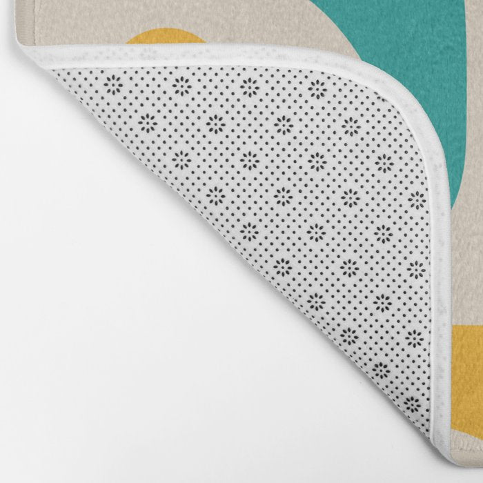 Mid Century Modern Piquet Abstract Pattern in Orange, Mustard Yellow, Turquoise Teal, and Cream Bath Mat Gallery Image 2