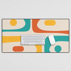 Mid Century Modern Piquet Abstract Pattern in Orange, Mustard Yellow, Turquoise Teal, and Cream Desk Mat Gallery Image 1