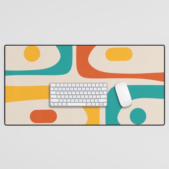 Mid Century Modern Piquet Abstract Pattern in Orange, Mustard Yellow, Turquoise Teal, and Cream Desk Mat Gallery Image 1